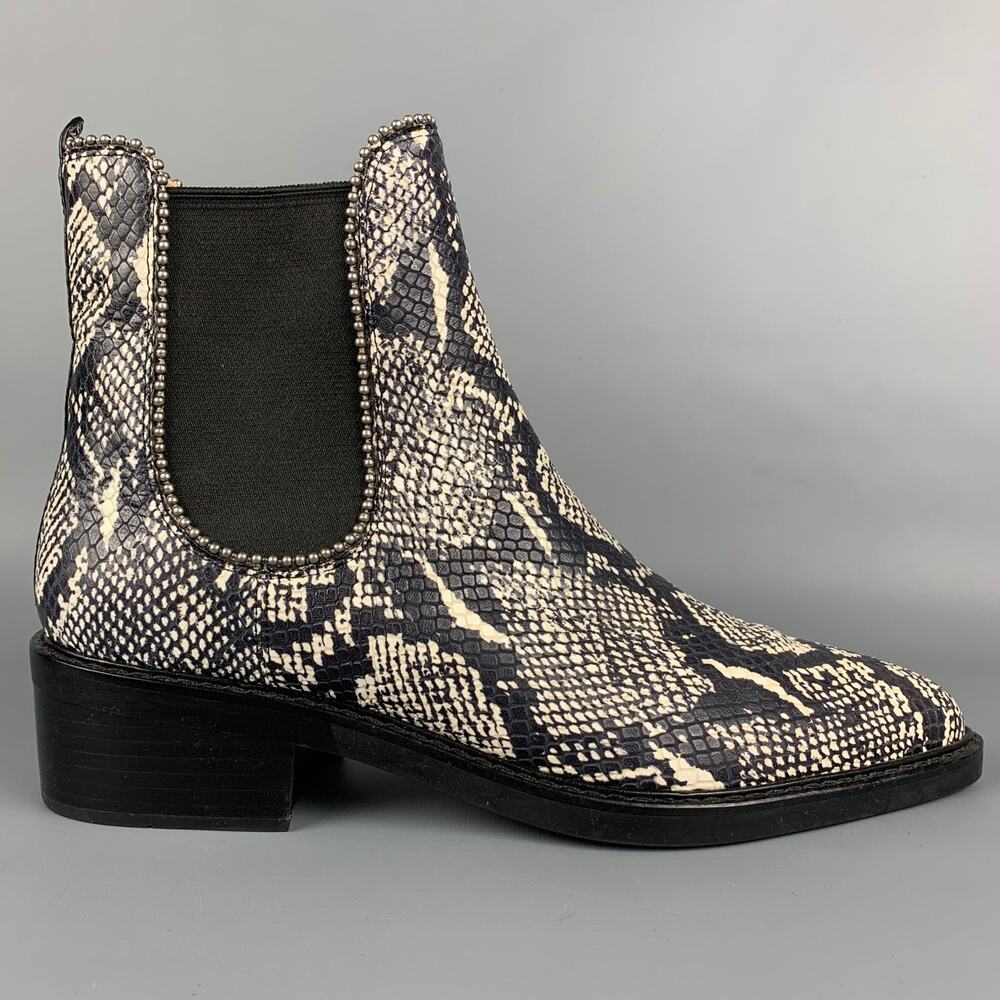 COACH Size 11 Black & White Embossed Faux Snake Leather Boots